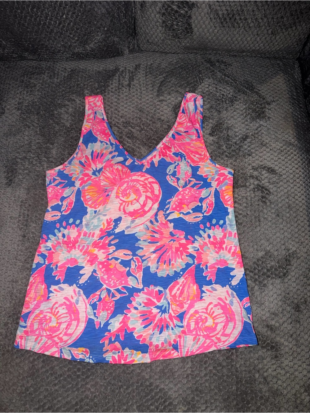 Lily Pulitzer Floral V-Neck Tank Top in Blue and Pink